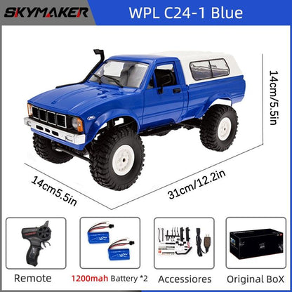 WPL C24-1 Full Scale RC Car 1:16 2.4G 4WD Rock Crawler Electric Buggy Climbing Truck LED Light On-road 1/16 For Kids Gifts Toys - RCDrone
