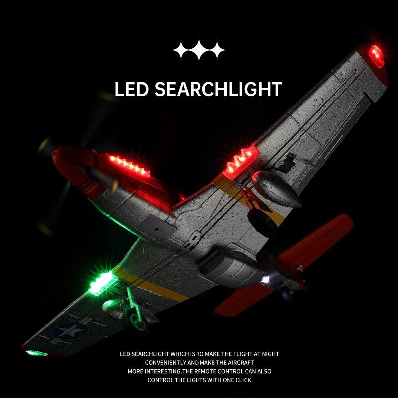 WLtoys A280 Brushless Motor RC Airplane - P51 Fighter Simulator 2.4G 3D6G Mode Aircraft with LED Searchlight Plane Toys for Adults - RCDrone