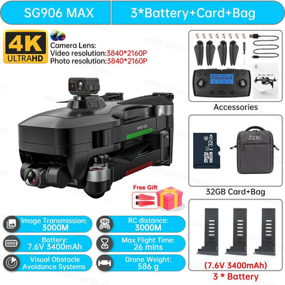 HGIYI SG906 MAX2 Drone - 5000mAH GPS 4K HD Professional Camera with 3-Axis Gimbal 360 Obstacle Avoidance 906 MAX Brushless Quadcopter Professional Camera Drone - RCDrone