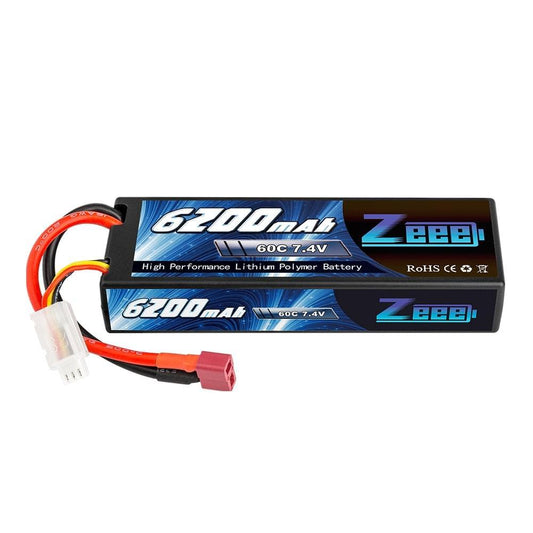 1/2units Zeee 7.4V 60C 6200mAh Lipo Battery - with Deans Plug 2S Hardcase RC Lipo Battery for RC Car Truck Vehicles Truggy Boat - RCDrone