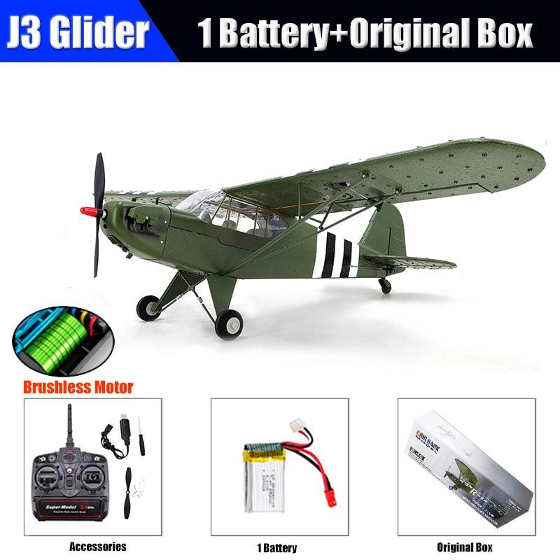 J-3 CUB Military Aircraft - Brushless Motor Rc Planes 2.4G Radio Control Airplane 6G Mode Glider Fighter Craft Toys for Adults - RCDrone