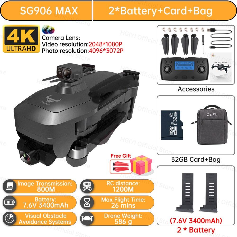 HGIYI SG906 MAX2 Drone - 5000mAH GPS 4K HD Professional Camera with 3-Axis Gimbal 360 Obstacle Avoidance 906 MAX Brushless Quadcopter Professional Camera Drone - RCDrone