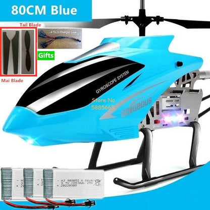 80CM Rc Helicopter - Big Alloy Remote Control Helicopter Model Dual Flexible Propeller Anti-Crash LED Colorful Light Electric RC Helicopter Toy - RCDrone