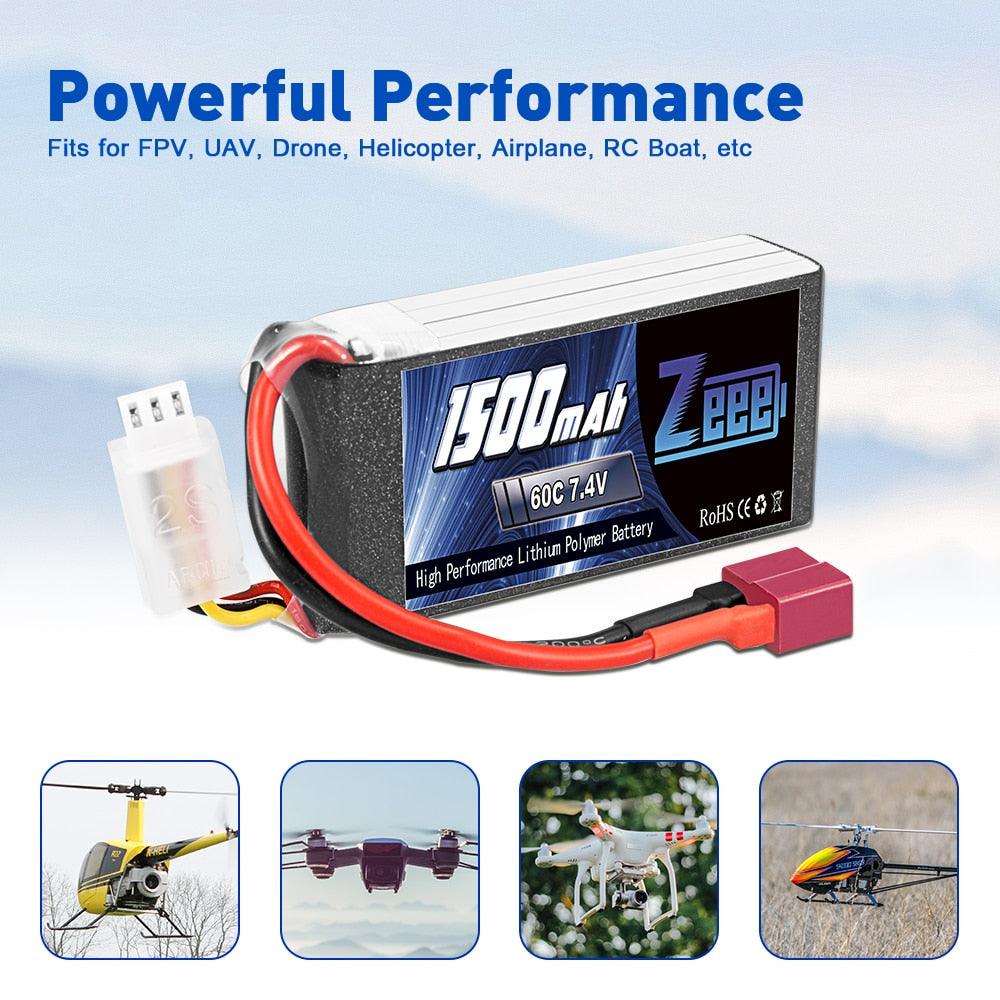 2Units Zeee Lipo Battery 2S 7.4V 60C 1500mAh with Deans Plug for RC Drone Boat RC Car Racing Hobby Specialized Lipo Battery Part FPV Battery - RCDrone