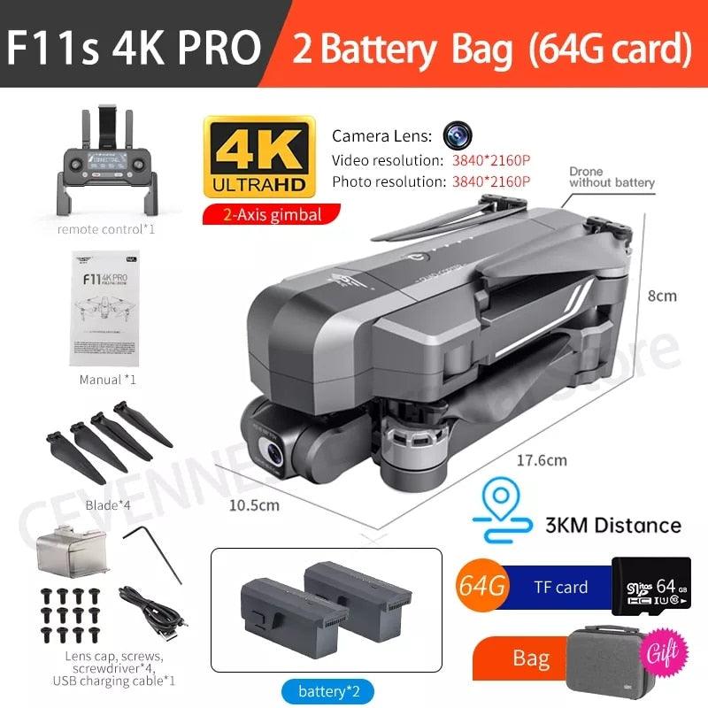 F11S PRO Drone - Supports 64G TF Card Professional 4K HD Camera Gimbal Brushless 5G Wifi Gps System Rc Distance 3Km RC Drones Toys Professional Camera Drone - RCDrone