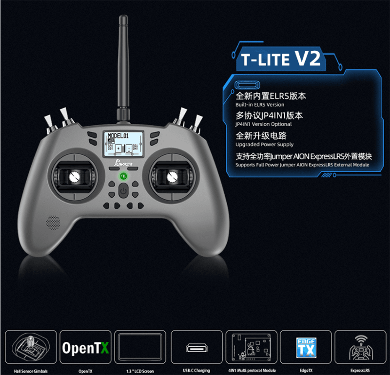 Jumper T-Lite V2 Transmitter - 2.4GHz 16CH Hall Sensor Gimbals Jumper T-Lite V2 Transmitter - 2.4GHz 16CH Hall Sensor Gimbals