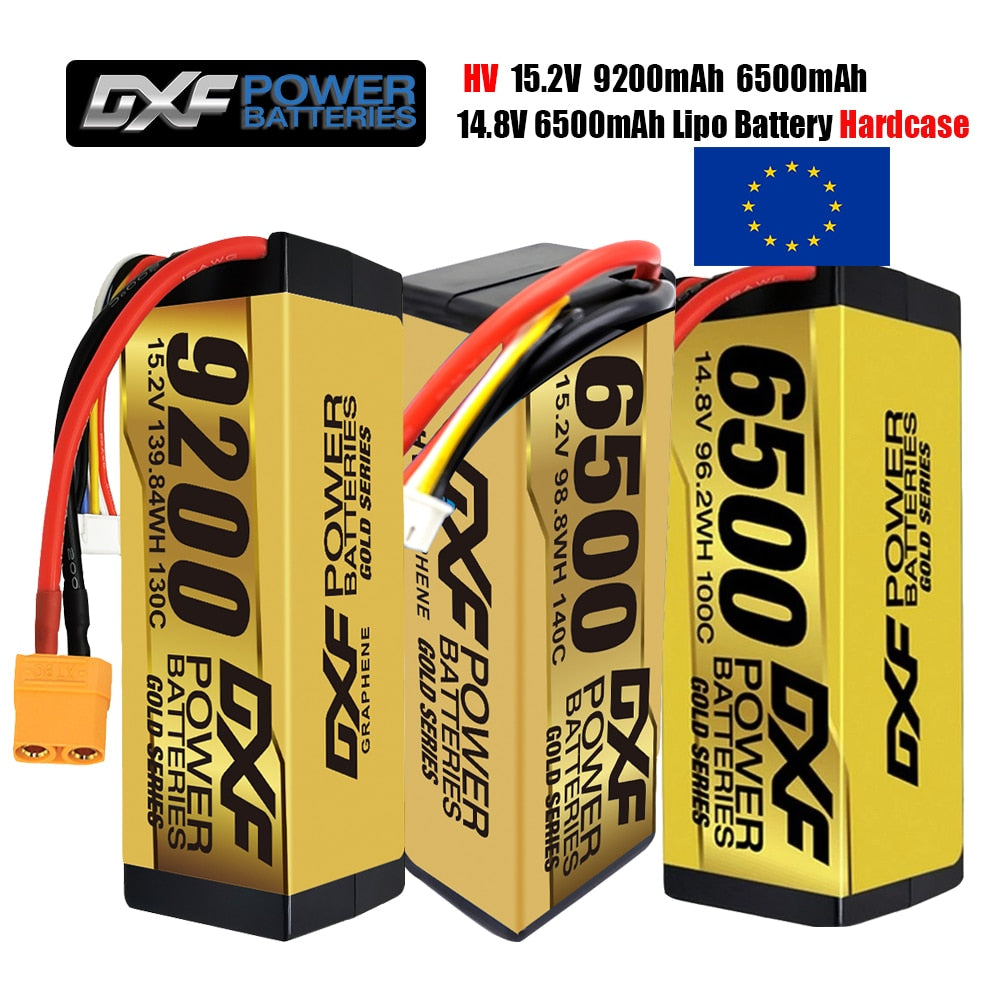 DXF 4S Lipo Battery 14.8V 15.2V 6500mAh 9200mAh - Gold Version Graphene Racing Series HardCase for RC Car BX Evader Truggy Buggy