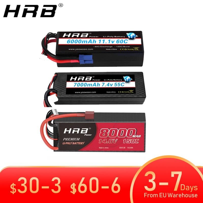 HRB RC Lipo Battery 2S 3S 4S 7.4V 11.1V 6000mah 7000mah 8000mah 9500mah 50C 60C Hard Case Cars Boats XT60 T Deans - RCDrone