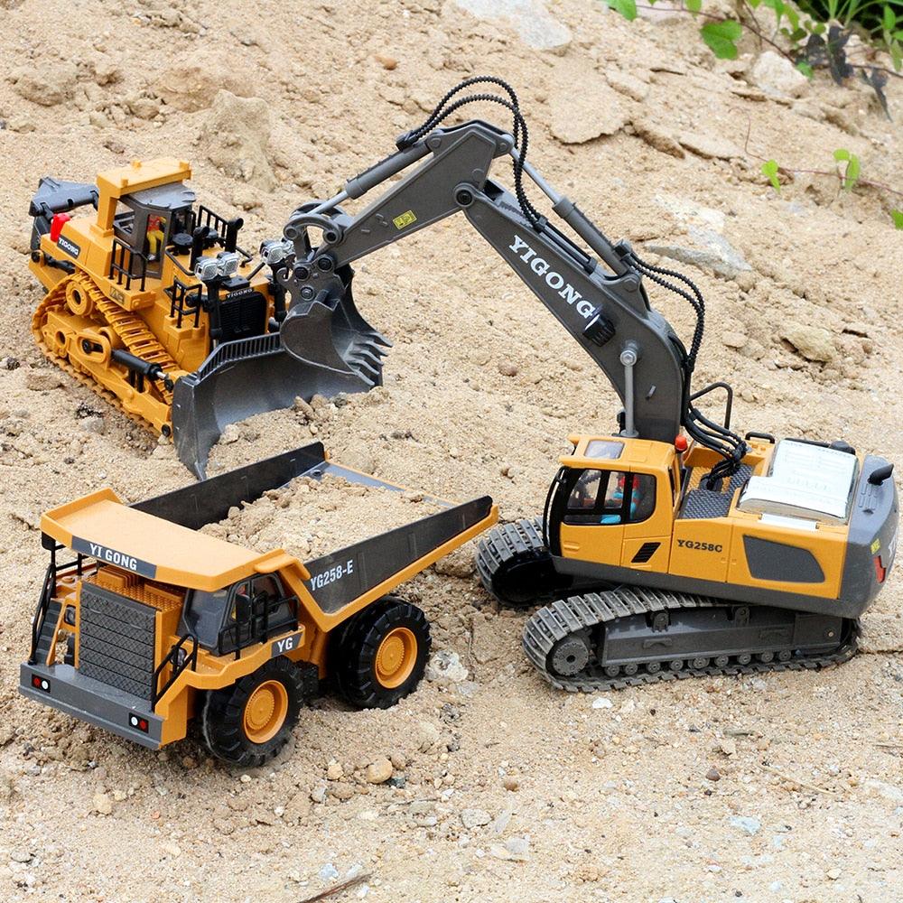 多機能 RCブルドーザー ショベル 掘削機 リモートコントロール 建設車両 おもちゃ 大きいサイズ 高度にシミュレートされた設計 子供のための趣味のおもちゃ  車 (黄)
