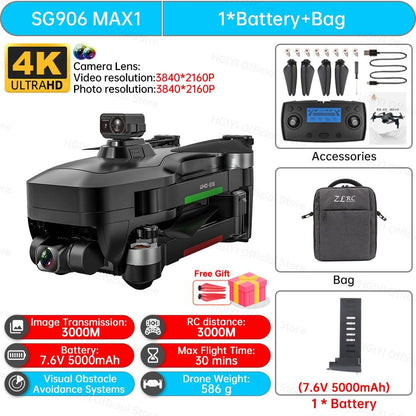 HGIYI SG906 MAX2 Drone - 5000mAH GPS 4K HD Professional Camera with 3-Axis Gimbal 360 Obstacle Avoidance 906 MAX Brushless Quadcopter Professional Camera Drone - RCDrone