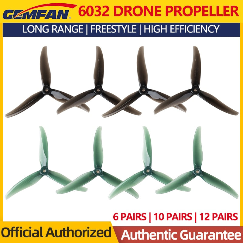 12 PAIRES GEMFAN Freestyle 6032 6X3.2X3 Hélice à 3 pales - Pour RC FPV 6inch Drone BOB57 Cinematic Long Range & Freestyle Quadcopter