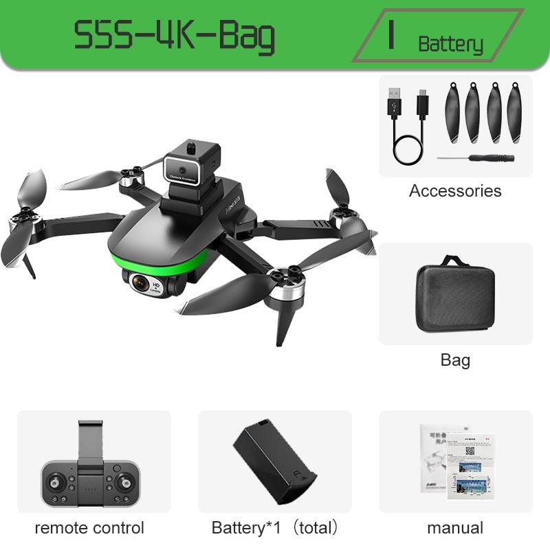 S5S Drone 4k Profesional 8K HD Camera Obstacle Avoidance Aerial Photography Brushless Foldable Quadcopter Black-Dual4K-Bag-1B