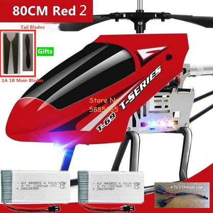 80CM Rc Helicopter - Big Alloy Remote Control Helicopter Model Dual Flexible Propeller Anti-Crash LED Colorful Light Electric RC Helicopter Toy - RCDrone