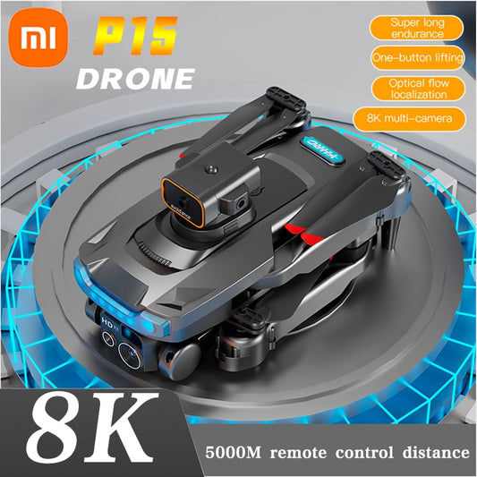 P15 Drone - 4K/8K GPS HD Aerial Photography Brushless Obstacle Avoidance Dual Camera Remote Control Aircraft Toys 5000M
