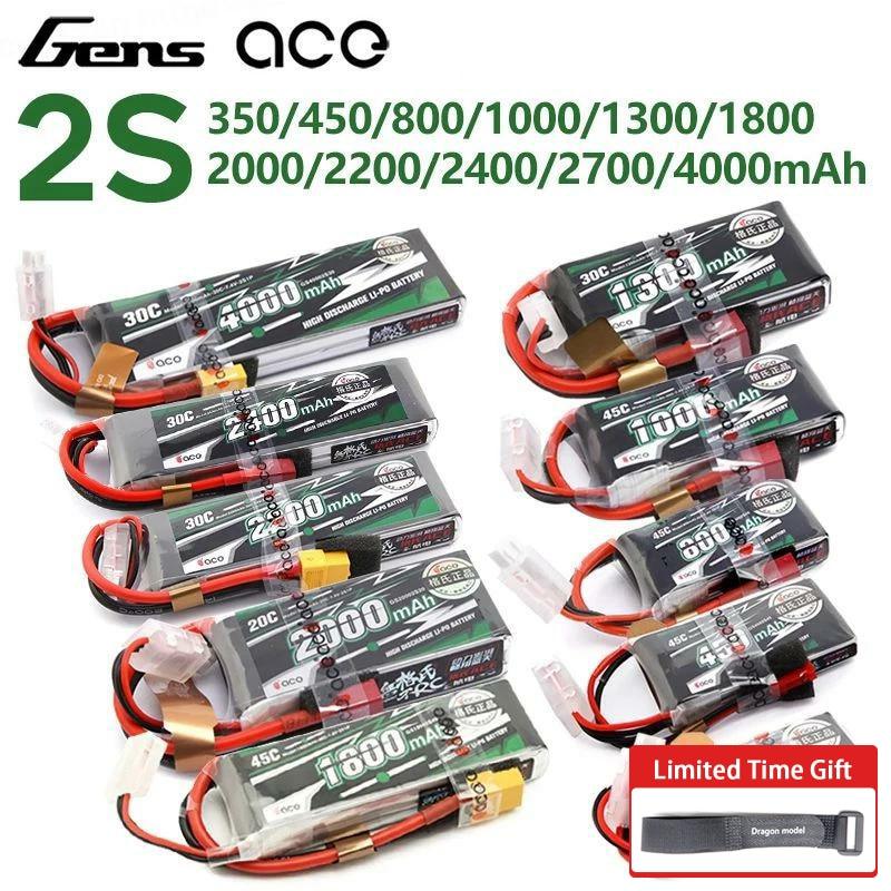 Gens ACE Lipo Battery 2S 7.4V 800mAh 1000mAh 1300mAh 1800mAh 2200mAh 2400mAh 2700mAh 4000mAh 30C 45C with T/XT60 Plug - RCDrone